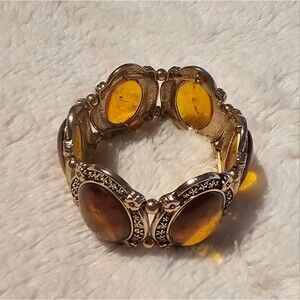 Elegant Faux Goldtone and Amber Strech Bracelet